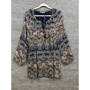 Daniel Rainn Top Womens Size 2X Blue Sheer Pintuck Blouse Roll Tab Sleeve Boho